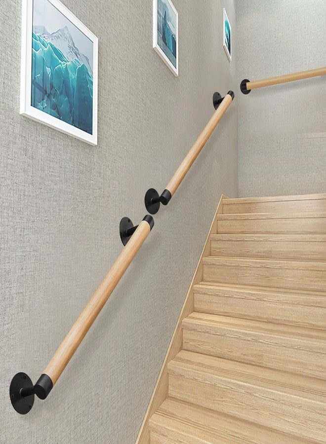 Purife 2FT Wood Hand Railing for Stairs - Wooden Handrails for Outdoor Steps, Staircase Handrail W/s Black Metal Brackets, Banister Deck Rails, Safety Grab Bars for Senior, Elderly & Kids - Image 5